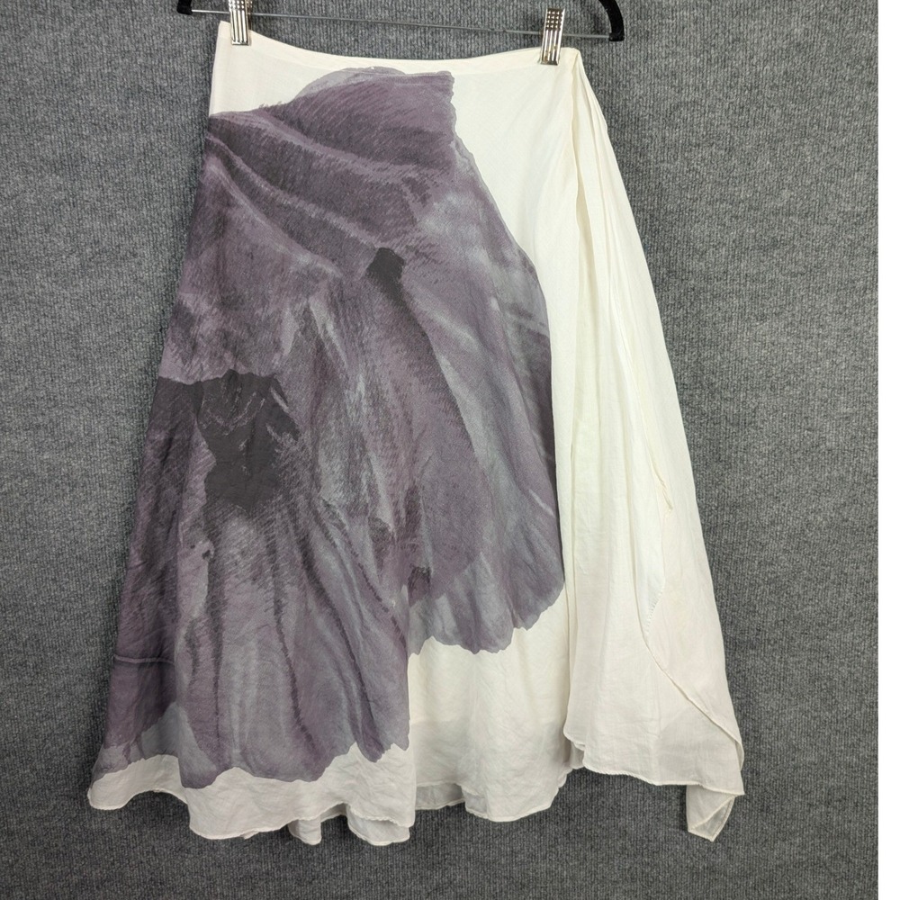 EXCEPTION de MIXMIND Ramie Abstract Print Asymmetric Draped Midi Skirt White XS